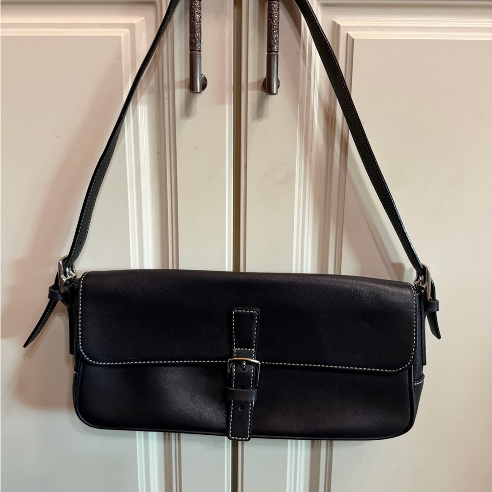 Coach Black Leather Bag with Stitch Detail